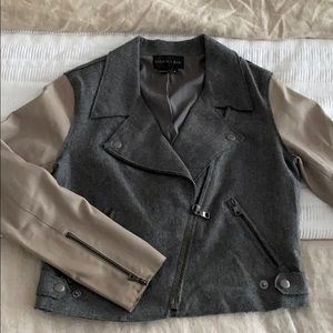 Gray wool and leather jacket